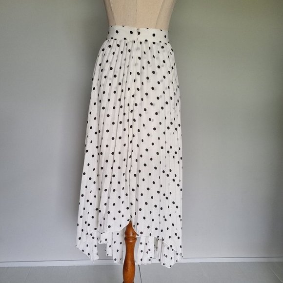Sheike Lala Black & White Polka Dot Asymmetrical Pleated Midi Skirt Size 14 - Picture 5 of 9